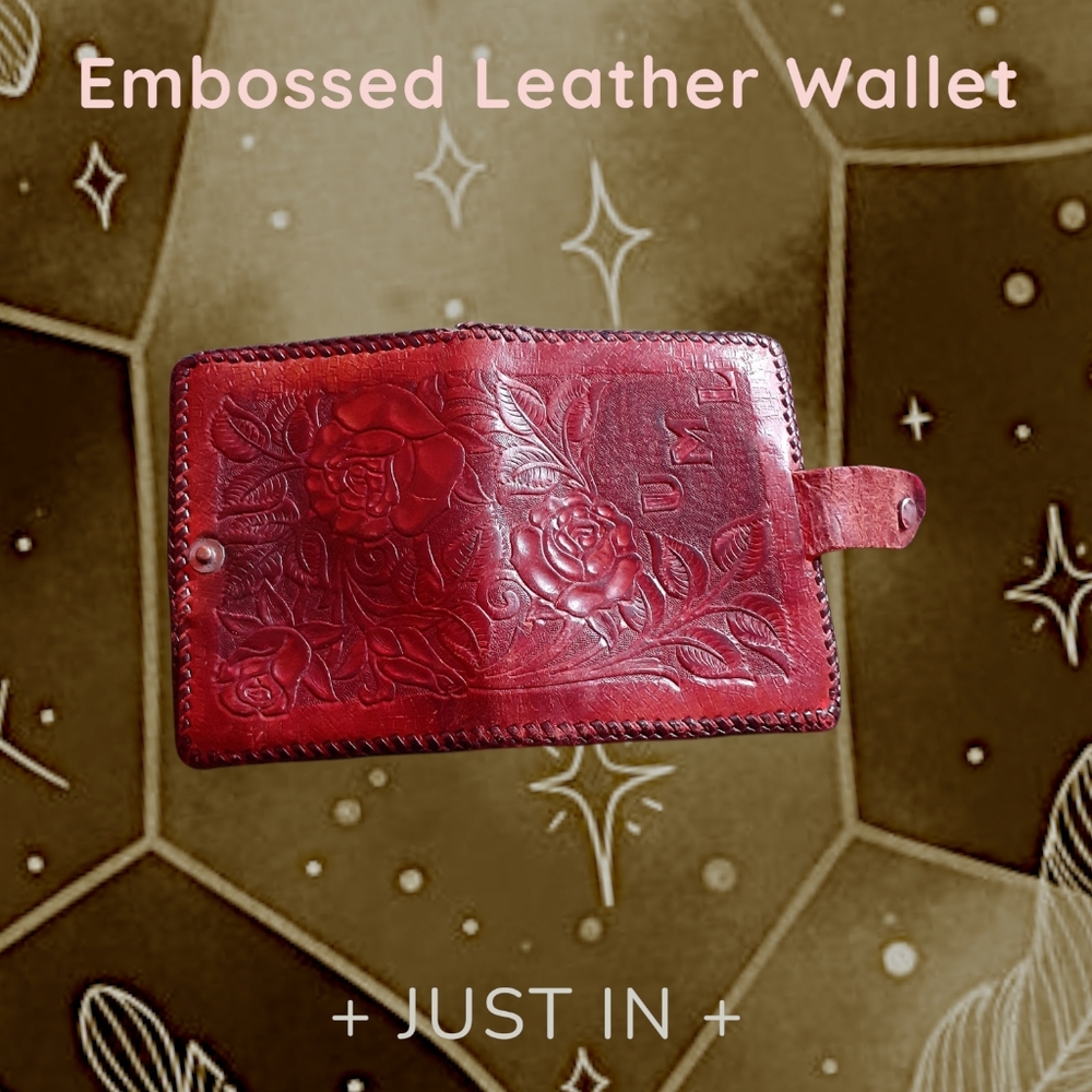 Embossed Leather Wallet-Vintage Floral Handmade